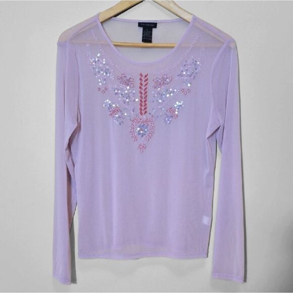 The Limited Sheer Y2K Nylon Top Large Beaded Sequin Fairy Soft Girl Feminine - Picture 1 of 10